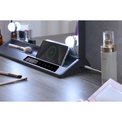 Oglindă de machiaj HOLLYWOOD cu LED reglabil LED/18W/230V 3000/4200/6000K gri