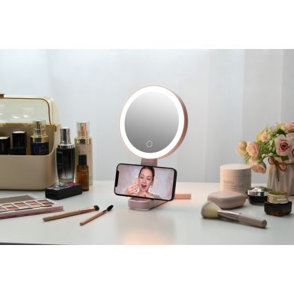 Immax 09102L - Oglindă cosmetică dimabilă LED CCT SWEET, 3W/5V, roz