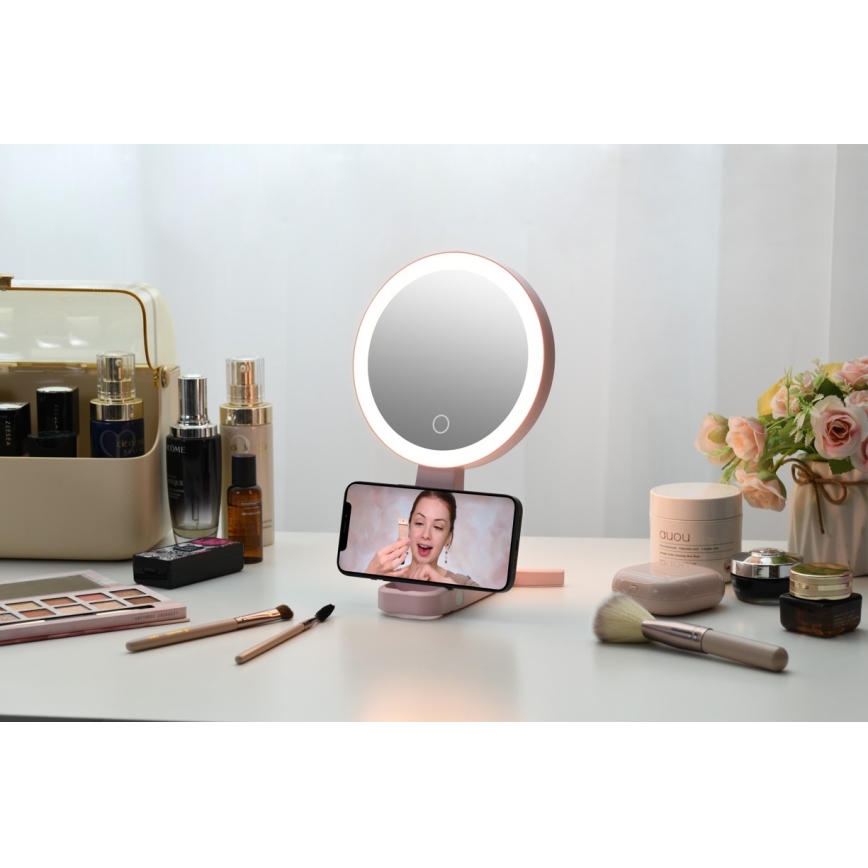 Immax 09102L - Oglindă cosmetică dimabilă LED CCT SWEET, 3W/5V, roz