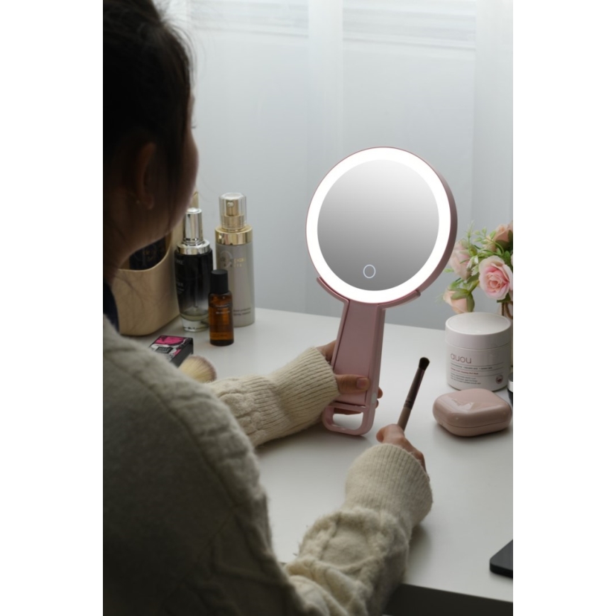 Immax 09102L - Oglindă cosmetică dimabilă LED CCT SWEET, 3W/5V, roz