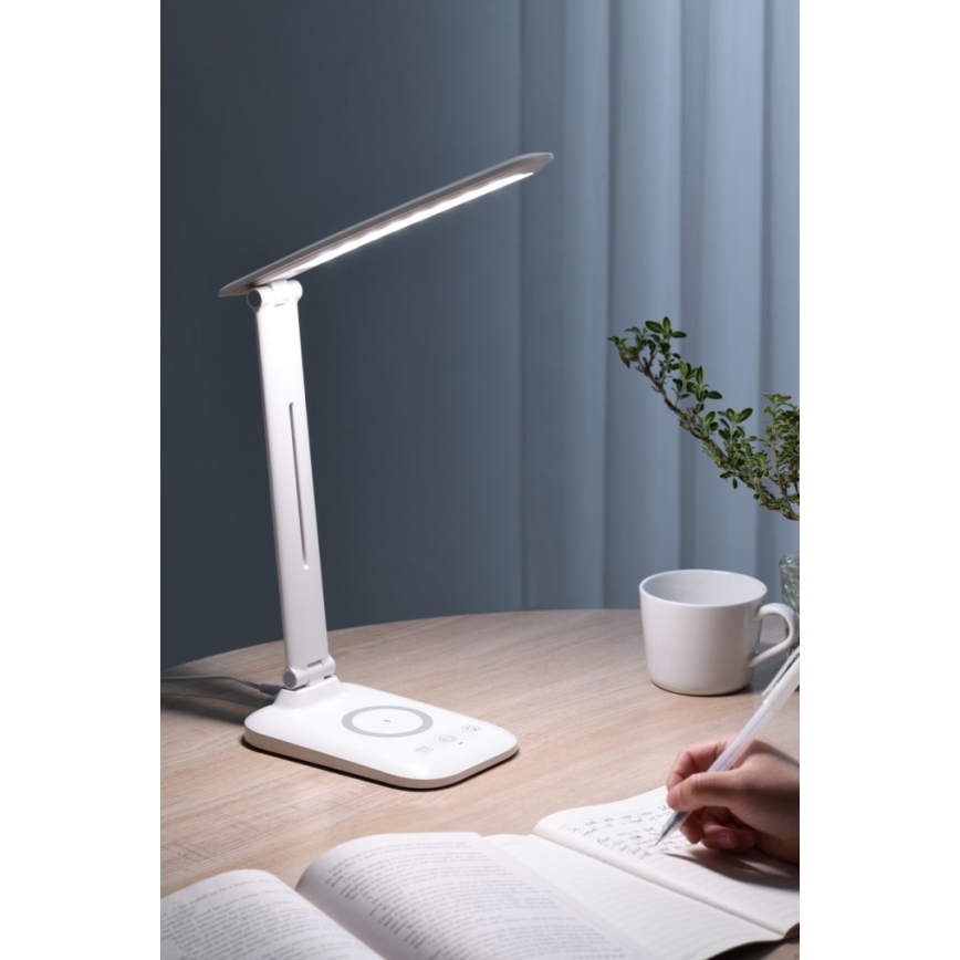 Lampă de birou LED reglabilă cu încărcare wireless Qi și USB LUMI LED/7W/230V, albă