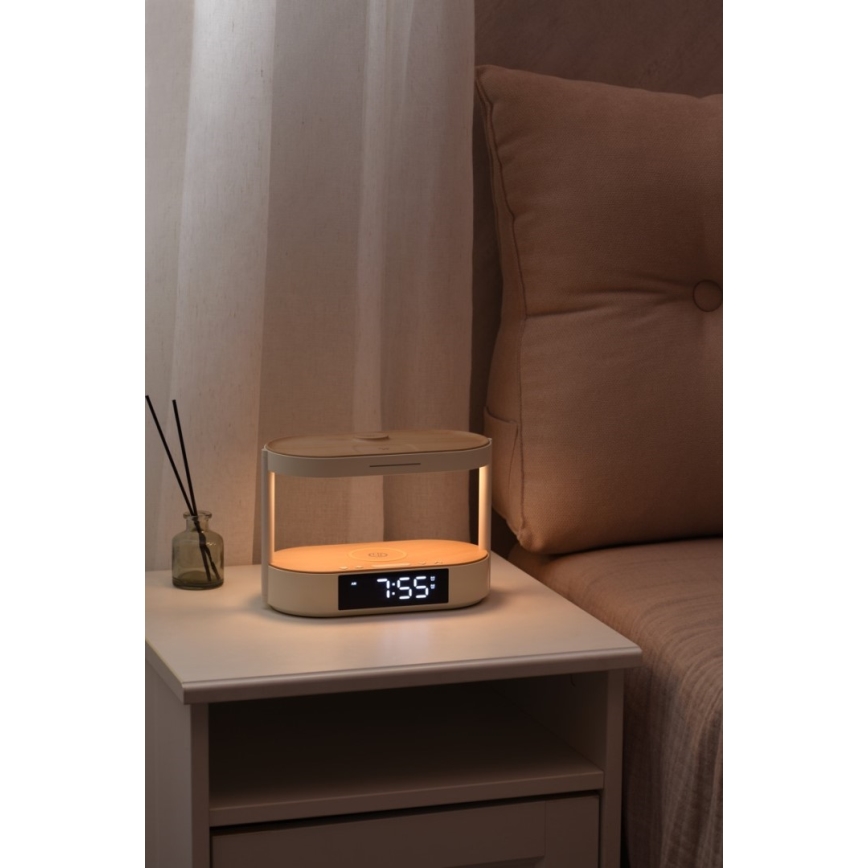 Lampă de birou LED cu intensitate reglabilă, cu ceas deșteptător și funcție de încărcare TRIPLE DOCK LED/1,5W/5V