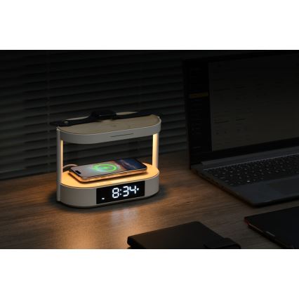 Lampă de birou LED cu intensitate reglabilă, cu ceas deșteptător și funcție de încărcare TRIPLE DOCK LED/1,5W/5V