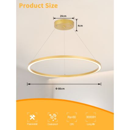 Immax NEO 07159-G80 - Candelabru LED dimabil pe cablu FINO LED/60W/230V Tuya auriu + telecomandă