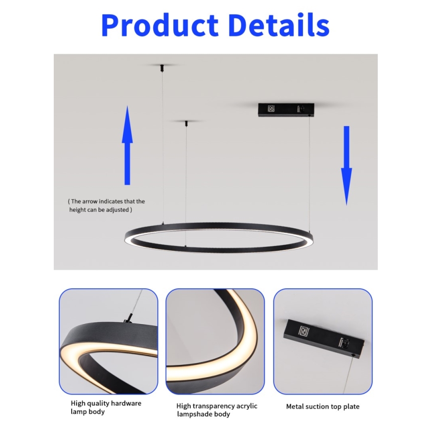 Immax NEO 07215L - Candelabru LED reglabil pe cablu FINO LED/60W/230V 80 cm negru Tuya + telecomandă