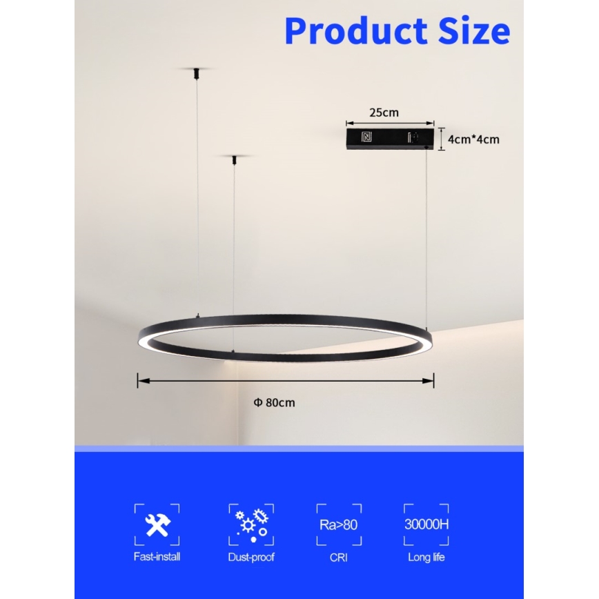 Immax NEO 07215L - Candelabru LED reglabil pe cablu FINO LED/60W/230V 80 cm negru Tuya + telecomandă