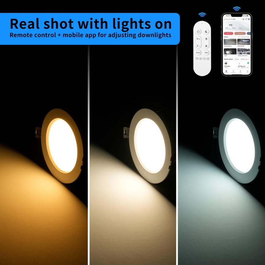 Immax NEO 07294L - downlight LED dimabil încastrat, 12 W, 230 V, Wi‑Fi, Tuya Ø 12 cm, negru