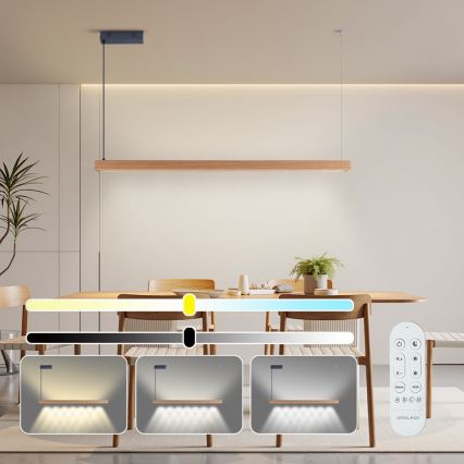 Immax NEO 07303L - Lustră LED reglabilă suspendată pe cablu MADEIRA LED/26W/230V Wi‑Fi Tuya 122 cm stejar + telecomandă