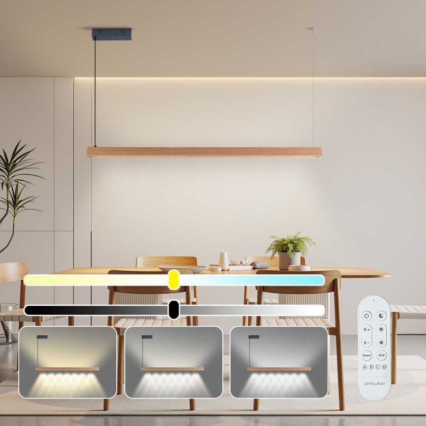 Immax NEO 07303L - Lustră LED reglabilă suspendată pe cablu MADEIRA LED/26W/230V Wi‑Fi Tuya 122 cm stejar + telecomandă