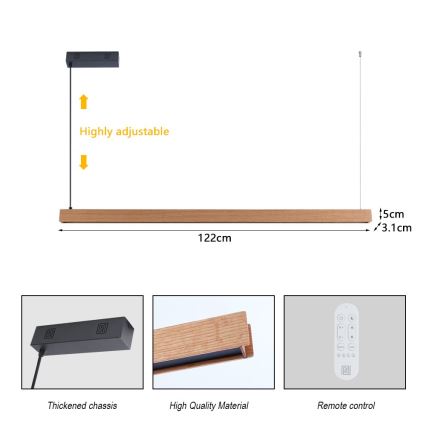 Immax NEO 07303L - Lustră LED reglabilă suspendată pe cablu MADEIRA LED/26W/230V Wi‑Fi Tuya 122 cm stejar + telecomandă