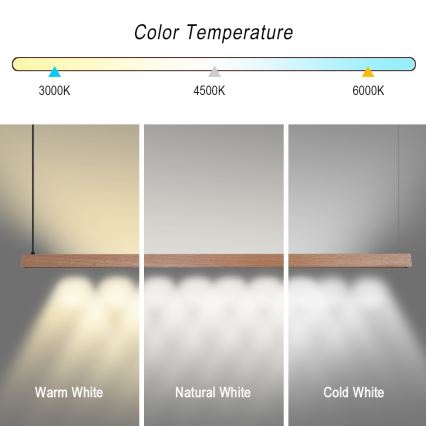 Immax NEO 07304L MADEIRA – lustră LED dimabilă pe cablu, 33W/230V, Wi‑Fi Tuya, 152 cm, stejar + telecomandă