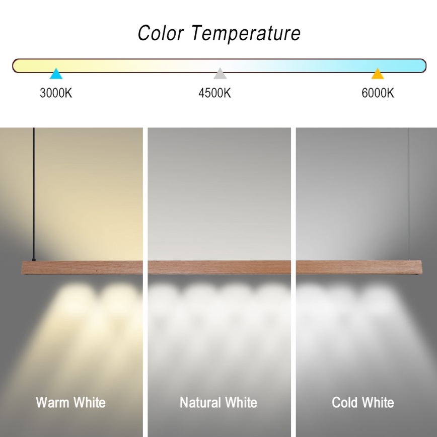 Immax NEO 07304L MADEIRA – lustră LED dimabilă pe cablu, 33W/230V, Wi‑Fi Tuya, 152 cm, stejar + telecomandă