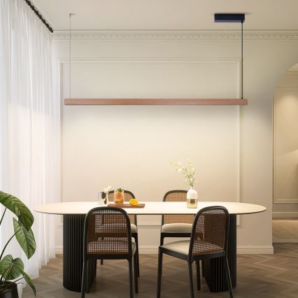 Immax NEO 07304L MADEIRA – lustră LED dimabilă pe cablu, 33W/230V, Wi‑Fi Tuya, 152 cm, stejar + telecomandă