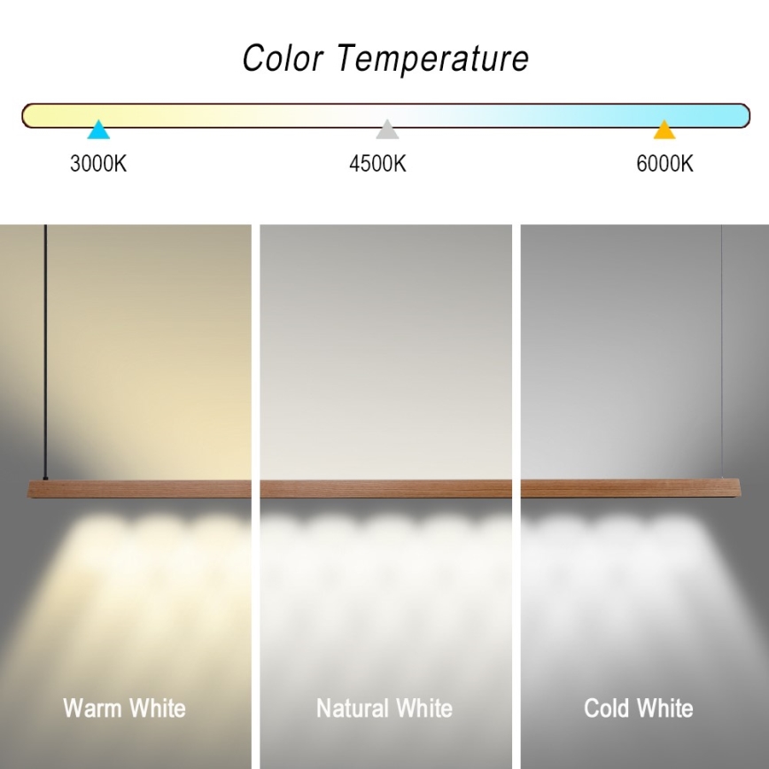 Immax NEO 07305L - Lustra LED reglabilă suspendată pe cablu MADEIRA LED/44W/230V Wi-Fi Tuya 202 cm stejar + telecomandă