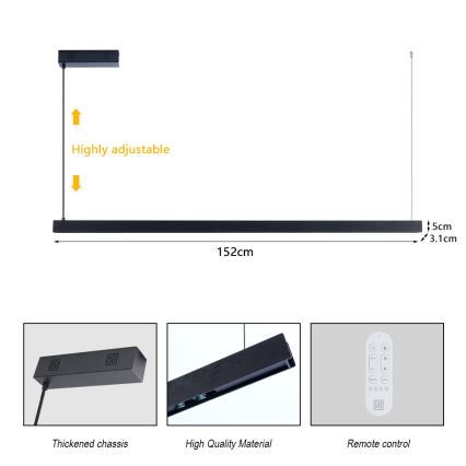 Immax NEO 07307L - Lustru LED reglabil pe cablu MADEIRA, 33 W, 230 V, Wi‑Fi (Tuya), 152 cm, negru, telecomandă inclusă