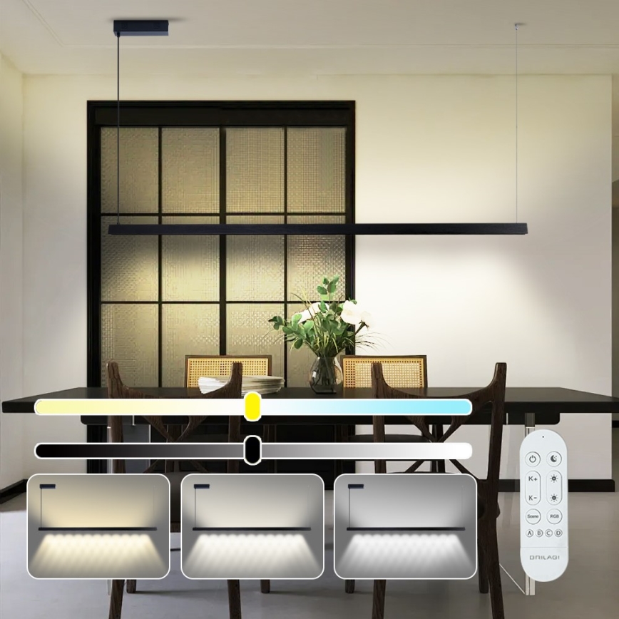 Immax NEO 07308L - Lustră LED dimabilă pe cablu MADEIRA, 44W, 230V, Wi-Fi Tuya, 202 cm, negru + telecomandă