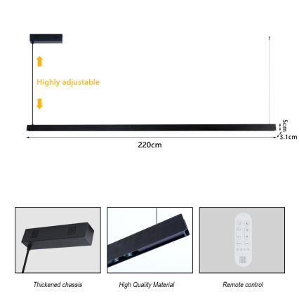 Immax NEO 07308L - Lustră LED dimabilă pe cablu MADEIRA, 44W, 230V, Wi-Fi Tuya, 202 cm, negru + telecomandă