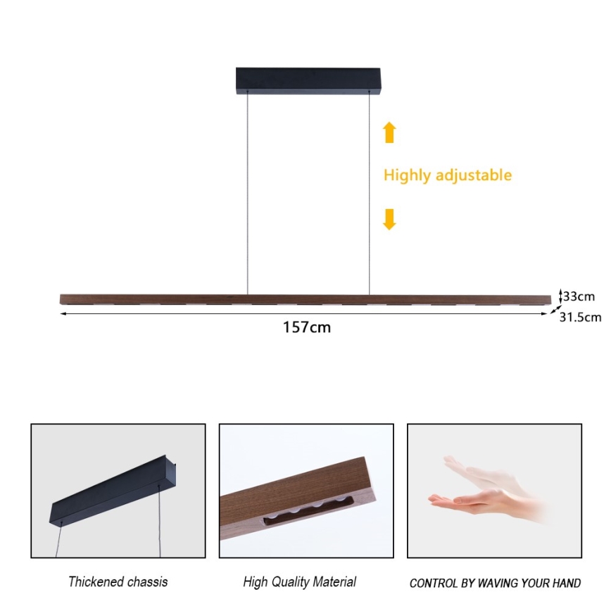 Immax NEO 07309L - Lustră LED dimabilă suspendată pe cablu cu senzor MADEIRA LED/37W/230V 157 cm nuc