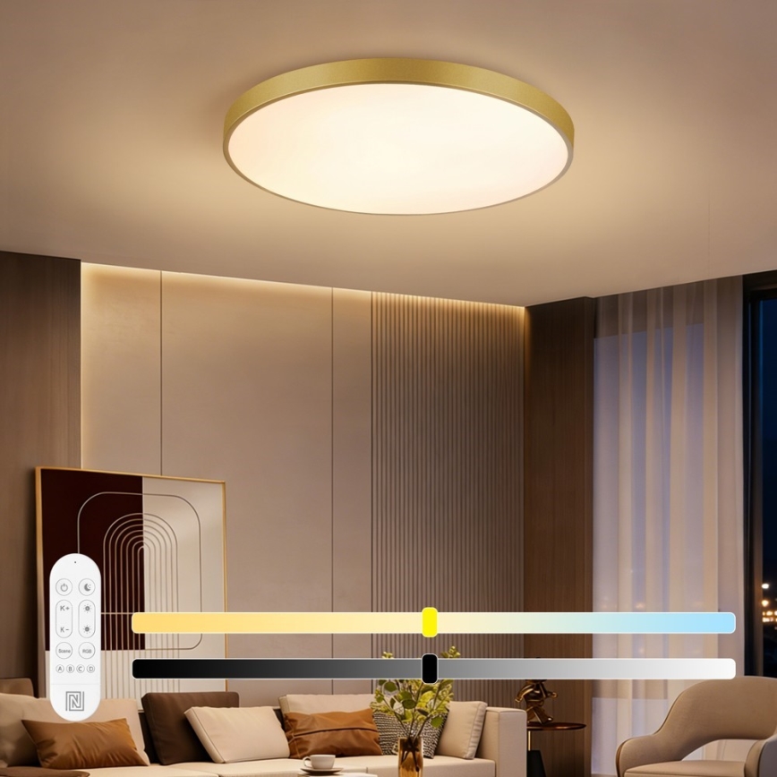 Immax NEO 07311L - Lampă de tavan LED dimabilă SEMPLICI LED/96W/230V Ø 80 cm Wi-Fi Tuya aurie + telecomandă