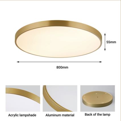Immax NEO 07311L - Lampă de tavan LED dimabilă SEMPLICI LED/96W/230V Ø 80 cm Wi-Fi Tuya aurie + telecomandă