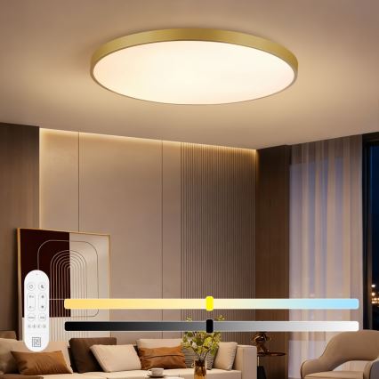 Immax NEO 07312L - Lampă de tavan LED dimabilă SEMPLICI LED/128W/230V, diam. 100 cm, Wi‑Fi Tuya, auriu + telecomandă