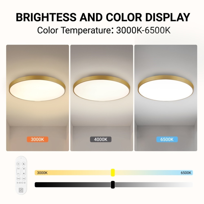 Immax NEO 07312L - Lampă de tavan LED dimabilă SEMPLICI LED/128W/230V, diam. 100 cm, Wi‑Fi Tuya, auriu + telecomandă