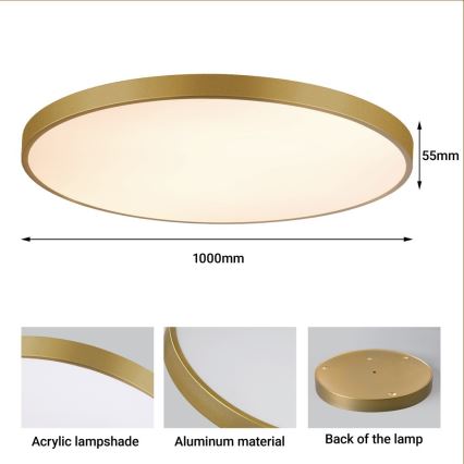 Immax NEO 07312L - Lampă de tavan LED dimabilă SEMPLICI LED/128W/230V, diam. 100 cm, Wi‑Fi Tuya, auriu + telecomandă