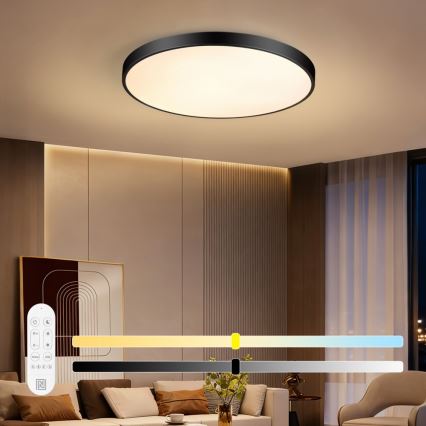 Immax NEO 07313L - Plafonieră LED dimabilă SEMPLICI LED/96W/230V Ø 80 cm Wi‑Fi Tuya neagră + telecomandă