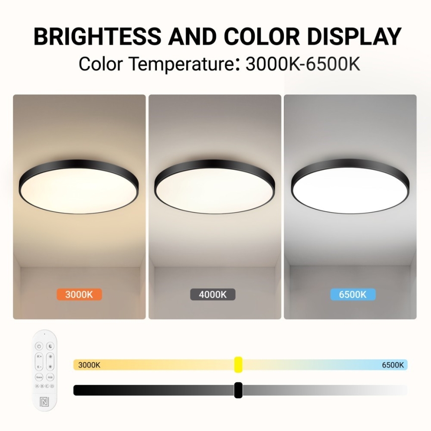 Immax NEO 07313L - Plafonieră LED dimabilă SEMPLICI LED/96W/230V Ø 80 cm Wi‑Fi Tuya neagră + telecomandă