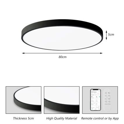 Immax NEO 07313L - Plafonieră LED dimabilă SEMPLICI LED/96W/230V Ø 80 cm Wi‑Fi Tuya neagră + telecomandă