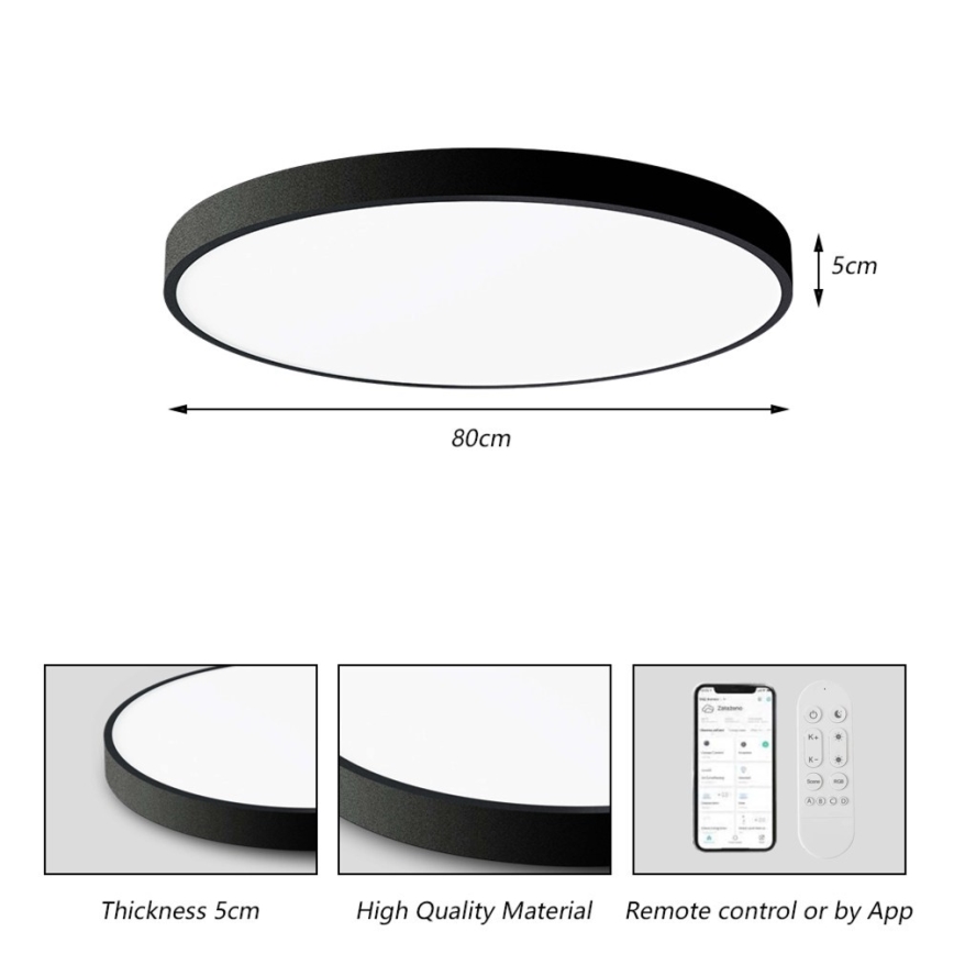 Immax NEO 07313L - Plafonieră LED dimabilă SEMPLICI LED/96W/230V Ø 80 cm Wi‑Fi Tuya neagră + telecomandă