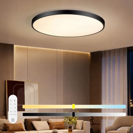 Immax NEO 07314L - Plafonieră LED reglabilă SEMPLICI, 128 W, 230 V, diametru 100 cm, Wi-Fi Tuya, neagră, cu telecomandă inclusă