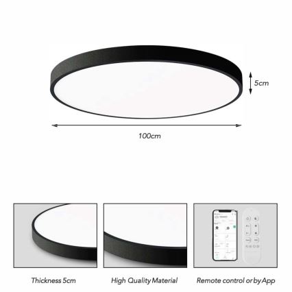 Immax NEO 07314L - Plafonieră LED reglabilă SEMPLICI, 128 W, 230 V, diametru 100 cm, Wi-Fi Tuya, neagră, cu telecomandă inclusă