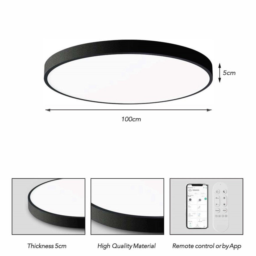Immax NEO 07314L - Plafonieră LED reglabilă SEMPLICI, 128 W, 230 V, diametru 100 cm, Wi-Fi Tuya, neagră, cu telecomandă inclusă