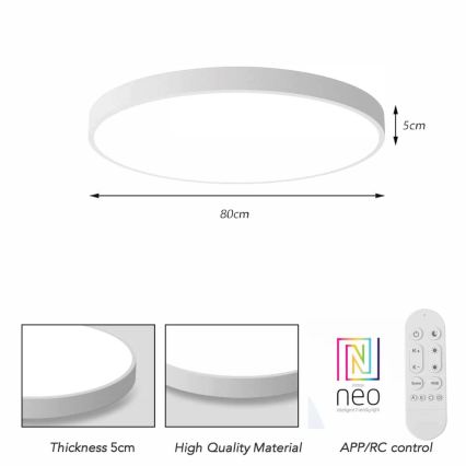 Immax NEO 07315L - Plafonieră LED dimabilă SEMPLICI LED/96W/230V Ø 80 cm Wi‑Fi Tuya albă + telecomandă la distanță