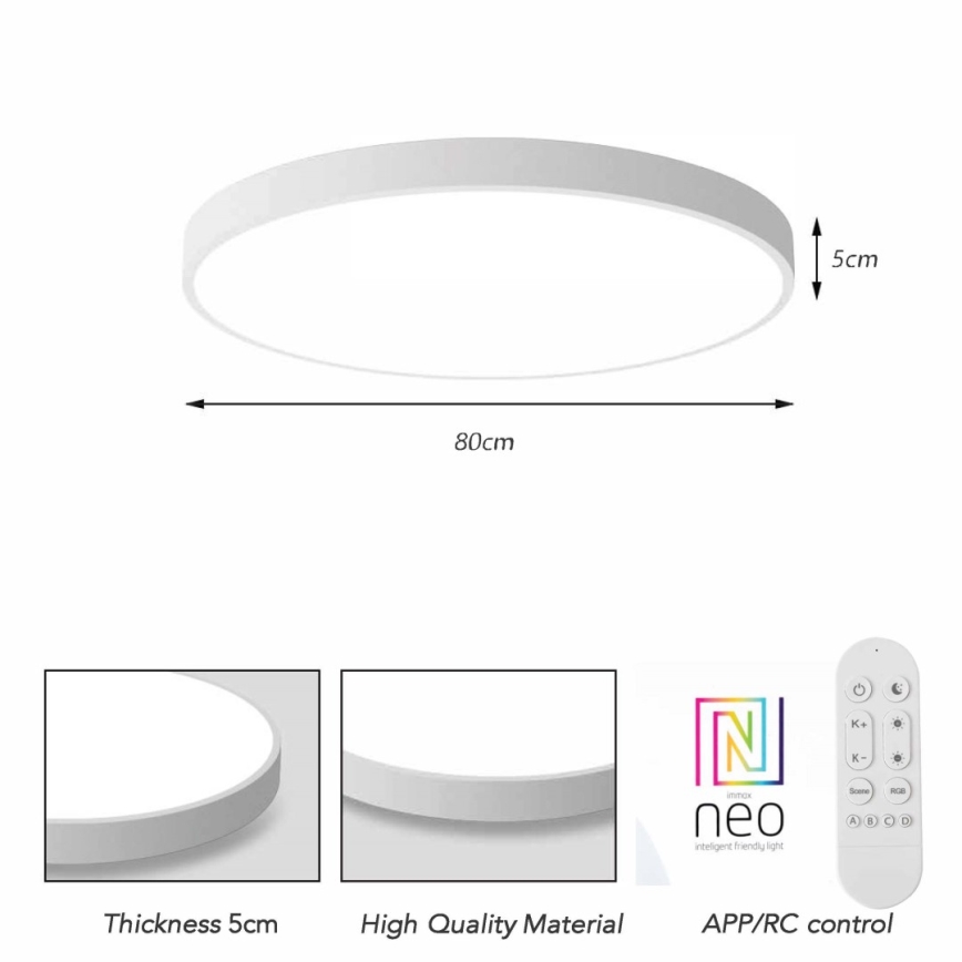 Immax NEO 07315L - Plafonieră LED dimabilă SEMPLICI LED/96W/230V Ø 80 cm Wi‑Fi Tuya albă + telecomandă la distanță