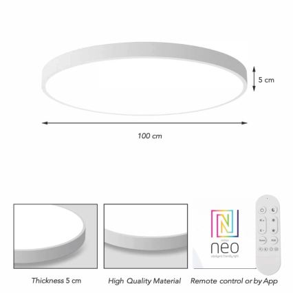Immax NEO 07316L - Plafonieră LED dimabilă SEMPLICI LED/128W/230V, diam. 100 cm, Wi‑Fi Tuya, albă + telecomandă