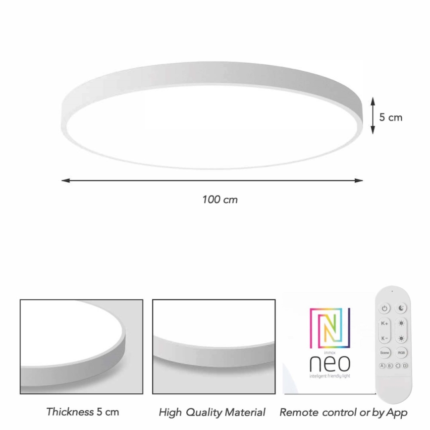 Immax NEO 07316L - Plafonieră LED dimabilă SEMPLICI LED/128W/230V, diam. 100 cm, Wi‑Fi Tuya, albă + telecomandă