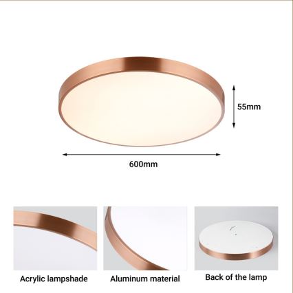 Immax NEO 07322L - Lampă de tavan LED dimerizabilă NEO LITE SEMPLICI LED/60W/230V Ø 60 cm Tuya roz auriu + telecomandă