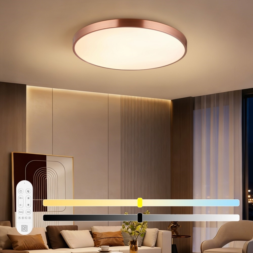 Immax NEO 07323L - Plafonieră LED dimabilă SEMPLICI LED/96W/230V Ø 80 cm Wi-Fi Tuya aur roz + telecomandă