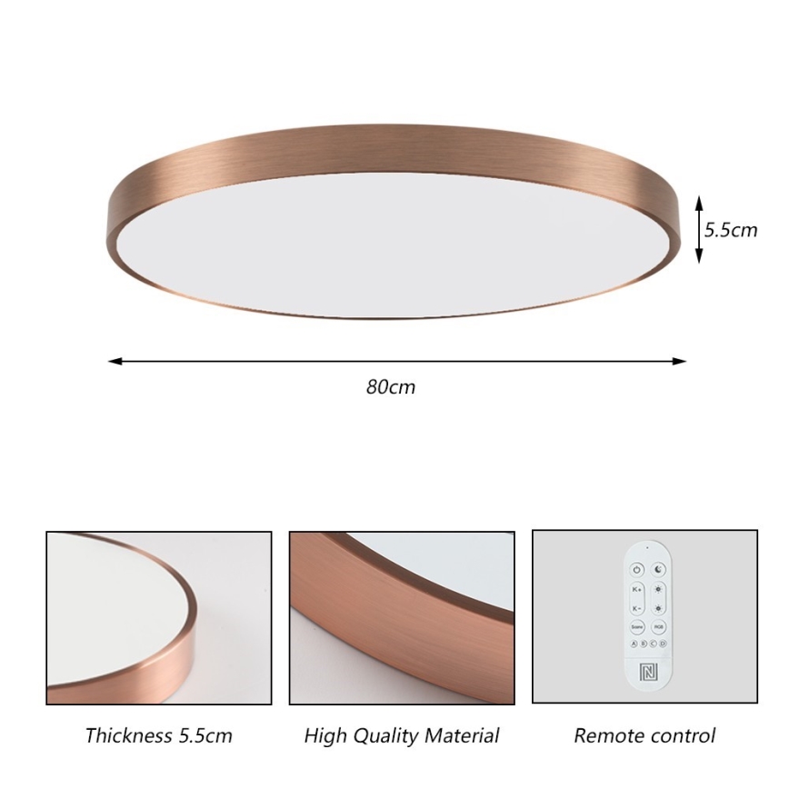 Immax NEO 07323L - Plafonieră LED dimabilă SEMPLICI LED/96W/230V Ø 80 cm Wi-Fi Tuya aur roz + telecomandă