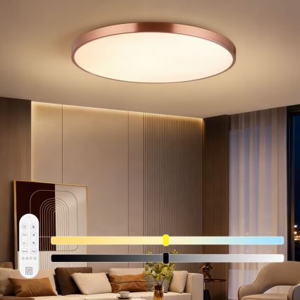 Immax NEO 07324L - Plafonieră LED reglabilă SEMPLICI, LED 128 W, 230 V, Ø 100 cm, Wi-Fi Tuya, auriu + telecomandă