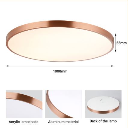 Immax NEO 07324L - Plafonieră LED reglabilă SEMPLICI, LED 128 W, 230 V, Ø 100 cm, Wi-Fi Tuya, auriu + telecomandă