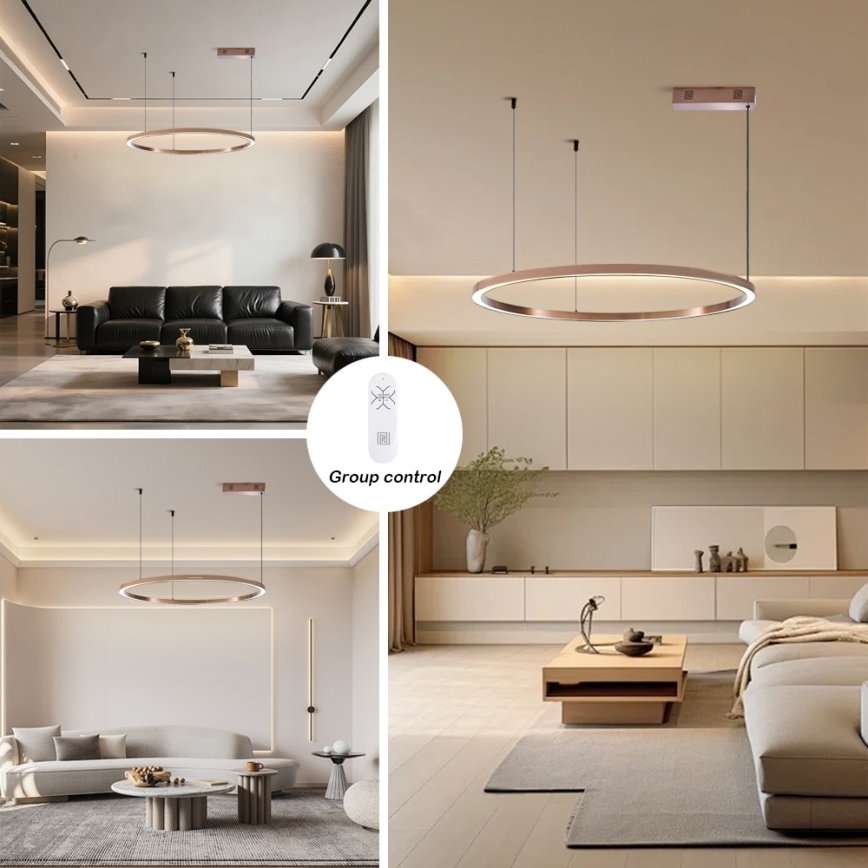 Immax NEO 07327L - lustra LED reglabilă suspendată pe cablu FINO LED/55W/230V 80 cm Tuya roz-auriu + telecomandă