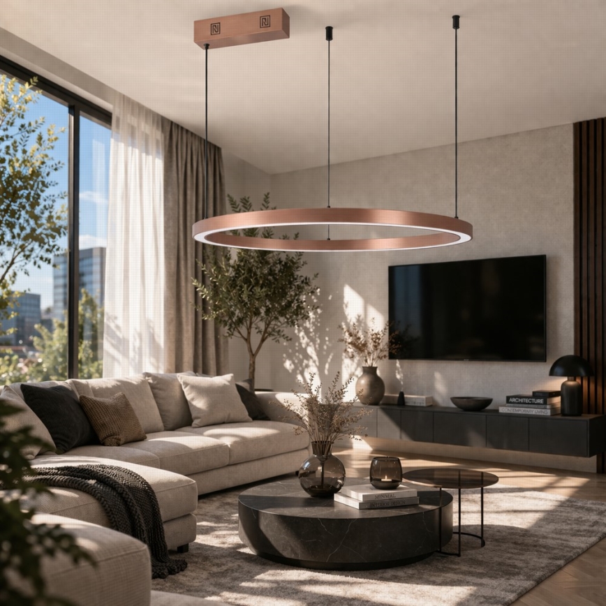 Immax NEO 07327L - lustra LED reglabilă suspendată pe cablu FINO LED/55W/230V 80 cm Tuya roz-auriu + telecomandă