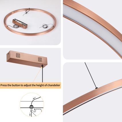 Immax NEO 07327L - lustra LED reglabilă suspendată pe cablu FINO LED/55W/230V 80 cm Tuya roz-auriu + telecomandă