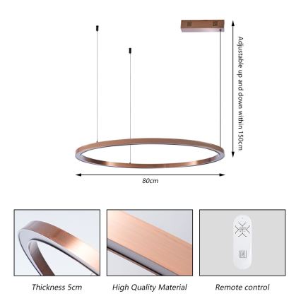 Immax NEO 07327L - lustra LED reglabilă suspendată pe cablu FINO LED/55W/230V 80 cm Tuya roz-auriu + telecomandă
