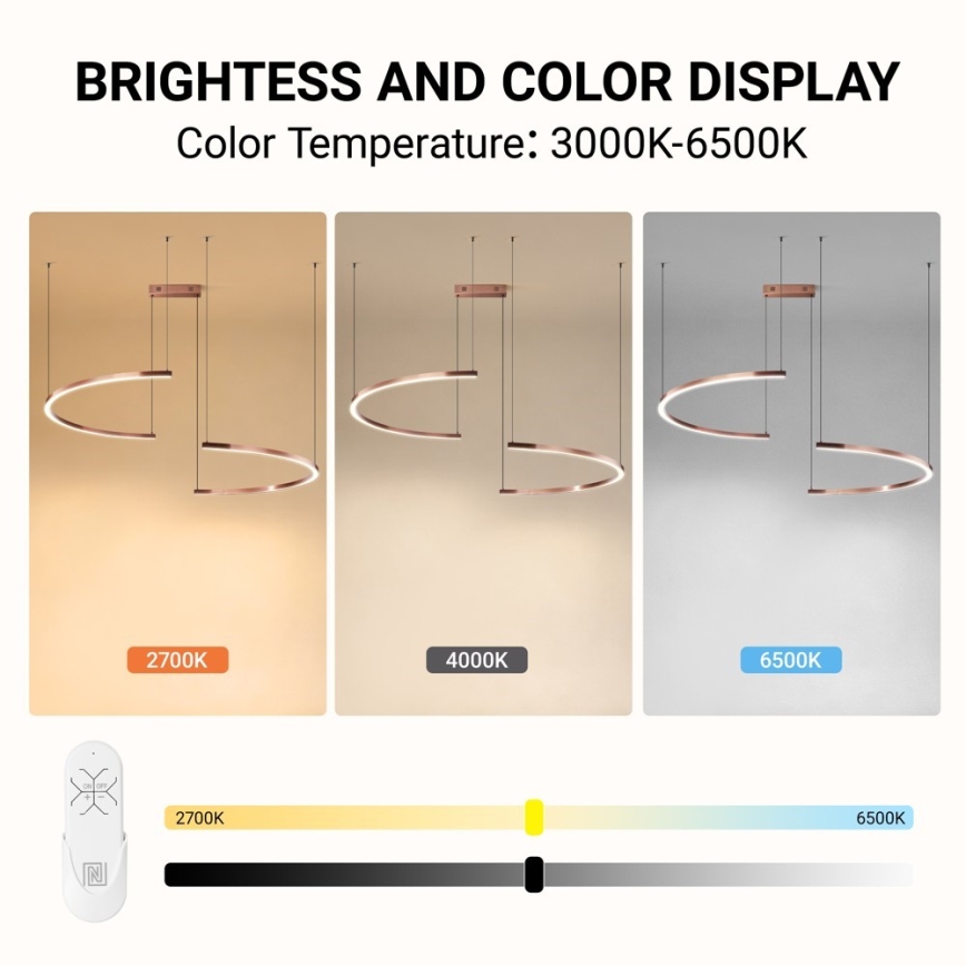 Immax NEO 07328L - Lustra LED dimabilă pe cablu FINO LED/72W/230V 120 cm Tuya roz auriu + telecomandă