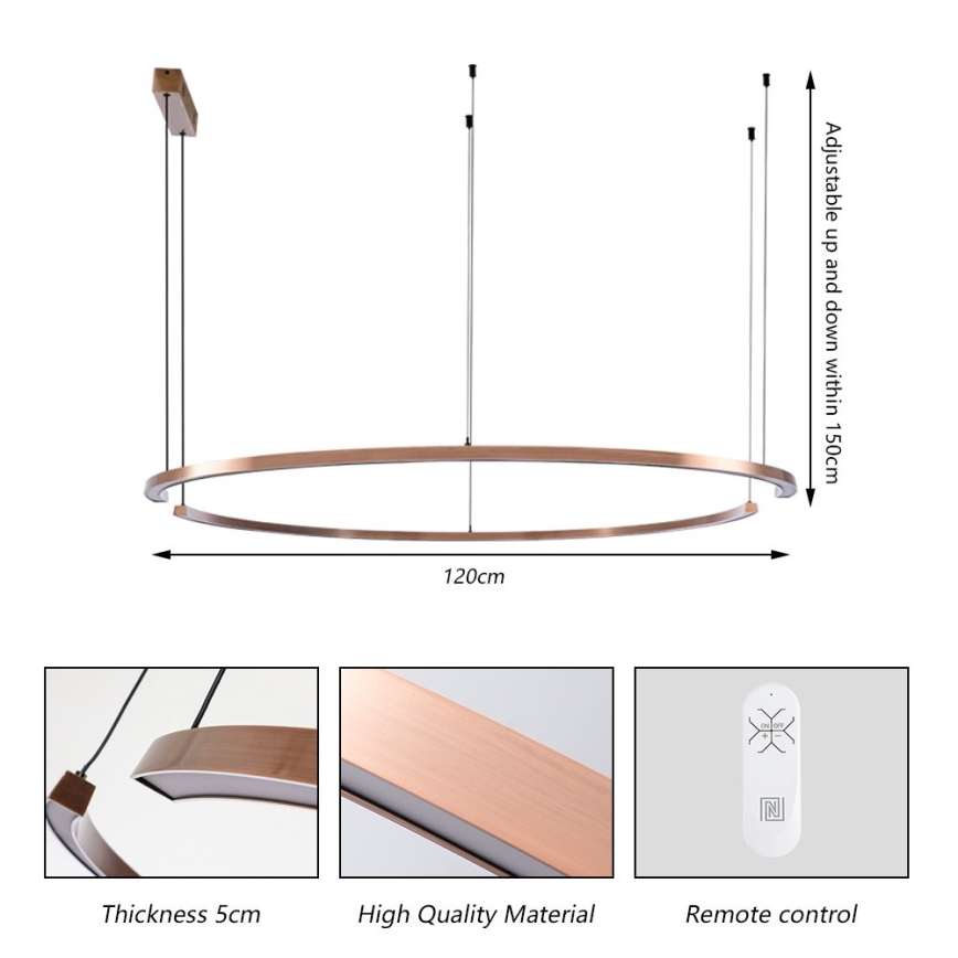 Immax NEO 07328L - Lustra LED dimabilă pe cablu FINO LED/72W/230V 120 cm Tuya roz auriu + telecomandă