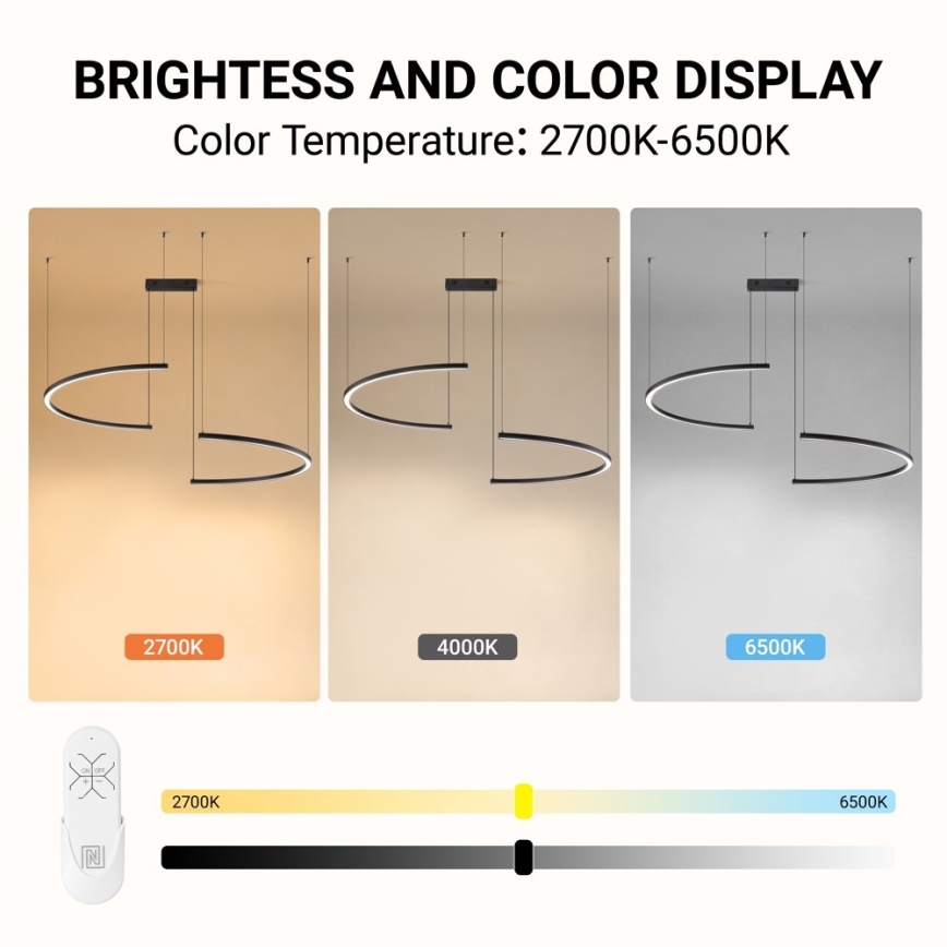 Immax NEO 07329L - Lustru LED dimabil pe cablu FINO LED/72W/230V 120 cm negru Tuya + telecomandă